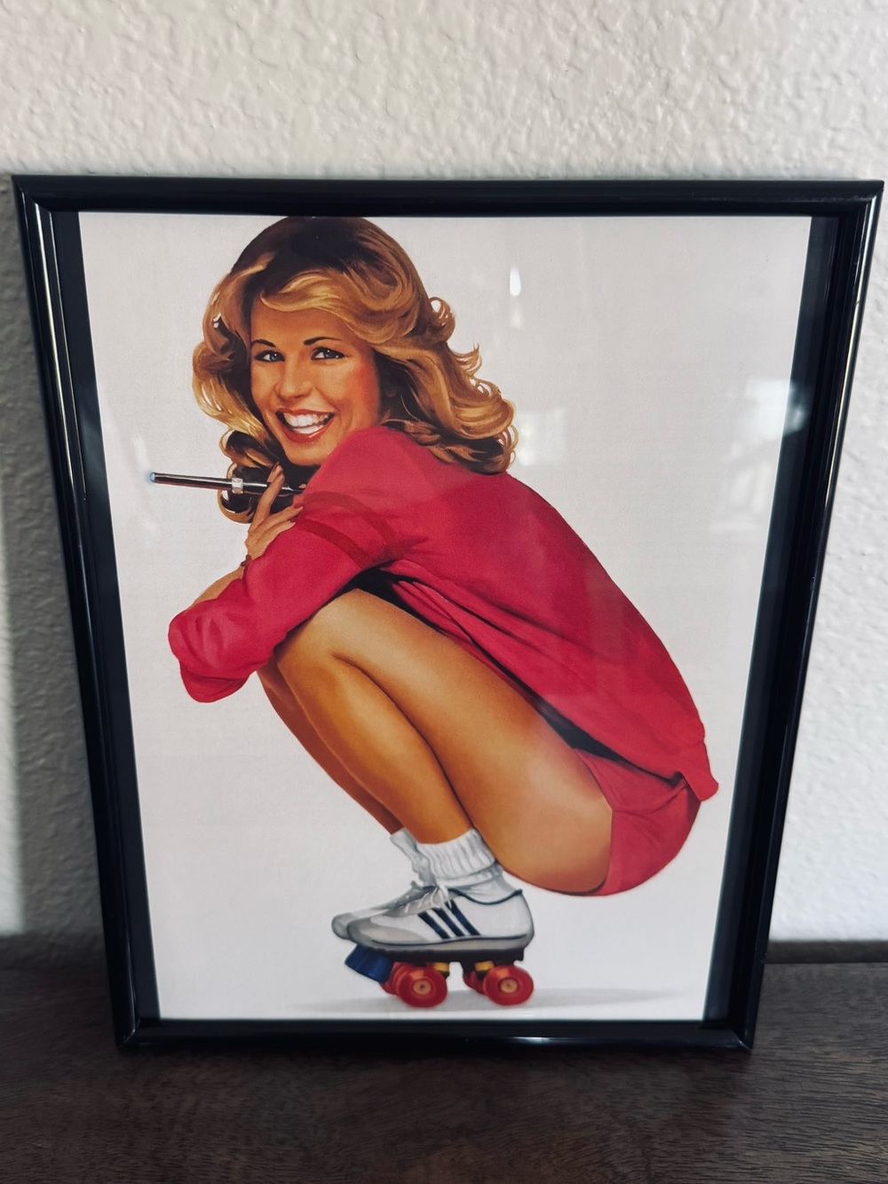 Vintage Style Woman Vaping Pen Roller Skates Framed Art